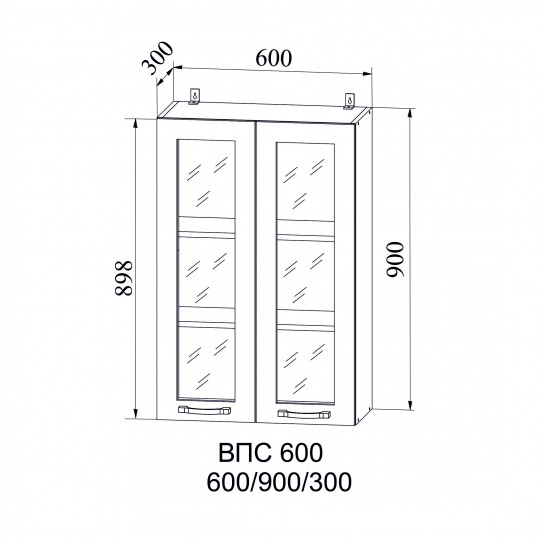 Лофт шкаф навесной высокий со стеклом 600 | ВПС600